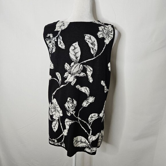 Chico's Size Large Black & White Floral V-Neck Career Tank Sleeveless Top - Picture 2 of 6